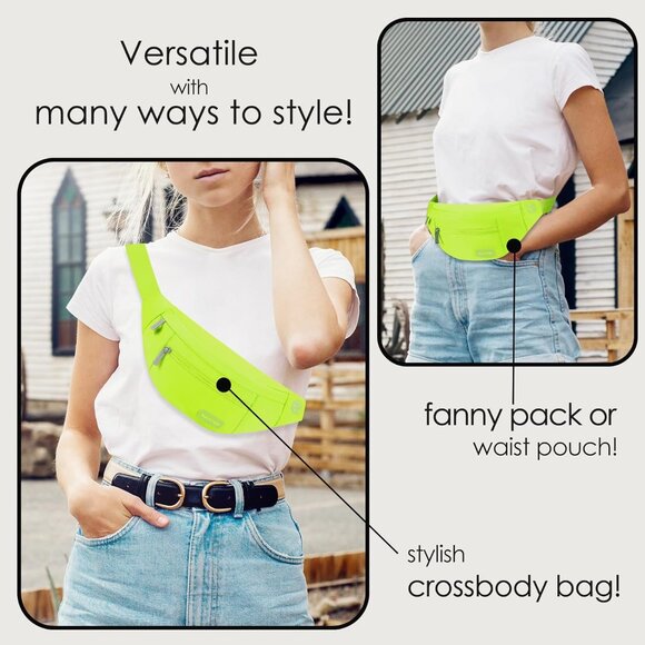 Women Men Neno Green Large Crossbody Fanny Pack Belt Bag Hands-Free Waist Pack - Picture 2 of 7